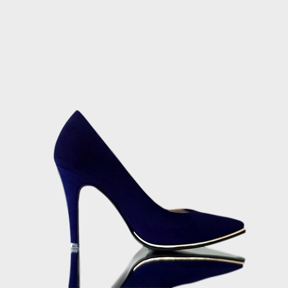 La chica de los stilettos Stilettos Ivy Azul Oscuro en Gamuza Natural con Virón Platino y Taco  cm