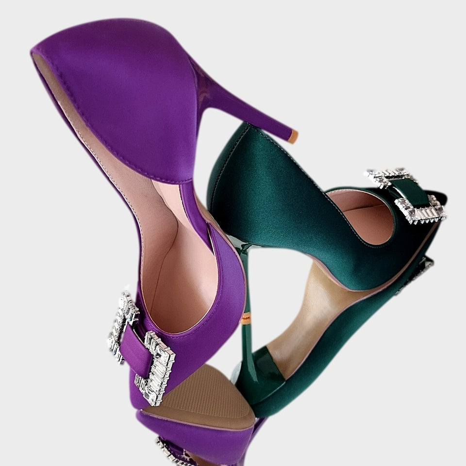 La chica de los stilettos Stilettos Nova Violet y Nova Green en Material Sintético Violeta y Verde con Aplique de Cristales en la Capellada y Taco Acrílico al tono de 10.5 cm