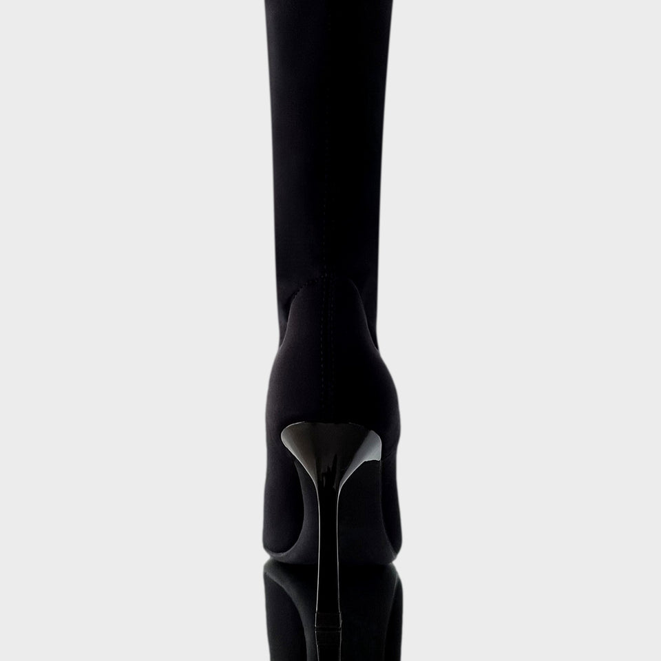 La chica de los stilettos Botas de Neoprene Negro de Media Caña con Taco Acrílico Negro de  9 cm Vista de Talón y Taco