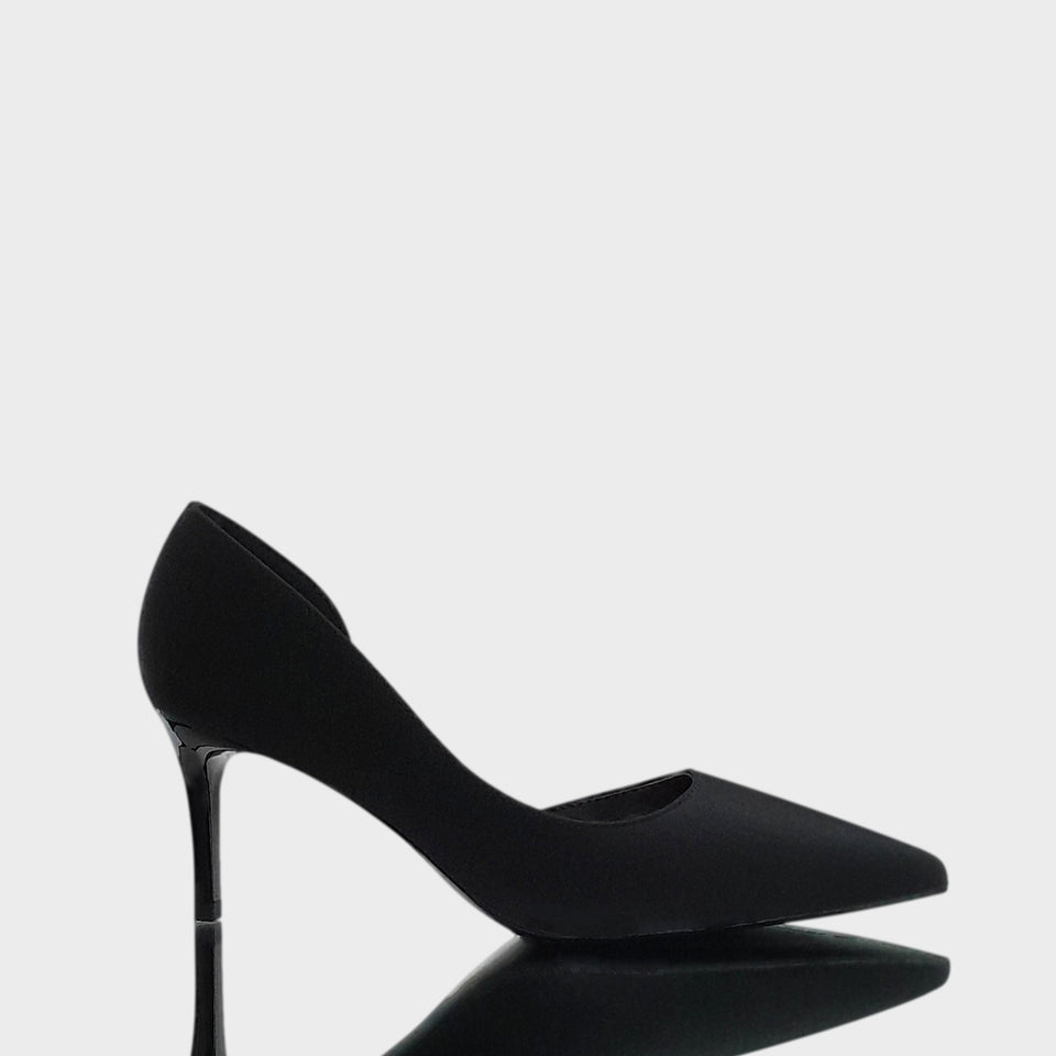 La chica de los stilettos Stilettos Ava 15 Black en Neoprene Negro con Taco Acrílico al Tono de 7 cm