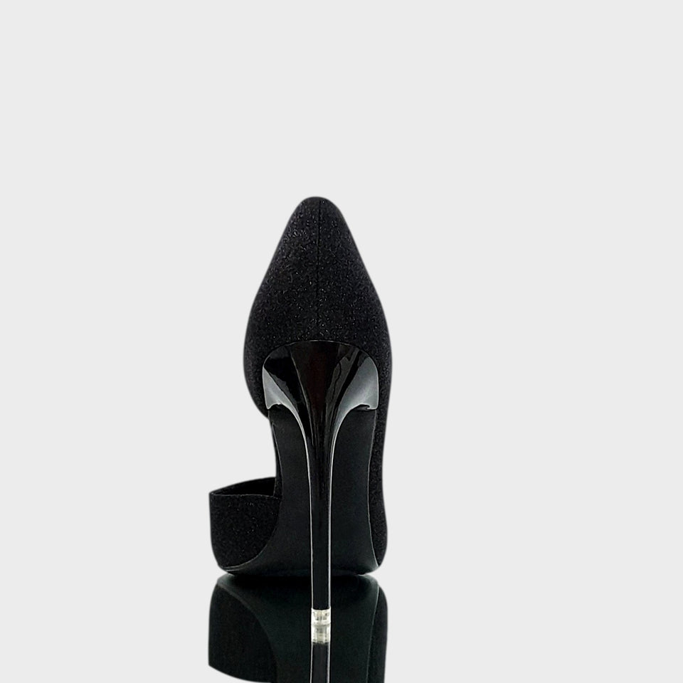 La chica de los stilettos Vista de Talón y Taco de Stilettos Ava Black Glint en Material Brillante Negro con Taco Acrílico al Tono de 10,5 cm
