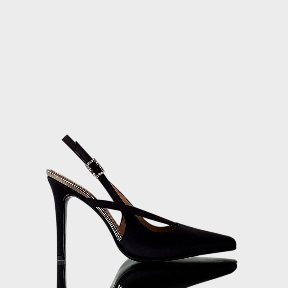 La chica de los stilettos Stilettos Kaia Black en Raso Negro con Taco de 10 cm