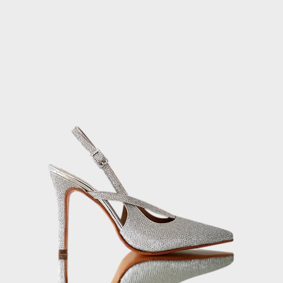 La chica de los stilettos Stilettos Kaia Silver en Glitter Plata con Taco de 10 cm