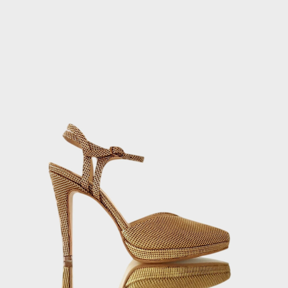 La chica de los stilettos Stilettos Mindy Gold de Cuero Labrado Oro con Taco de 11 cm y Plataforma de 1 cm