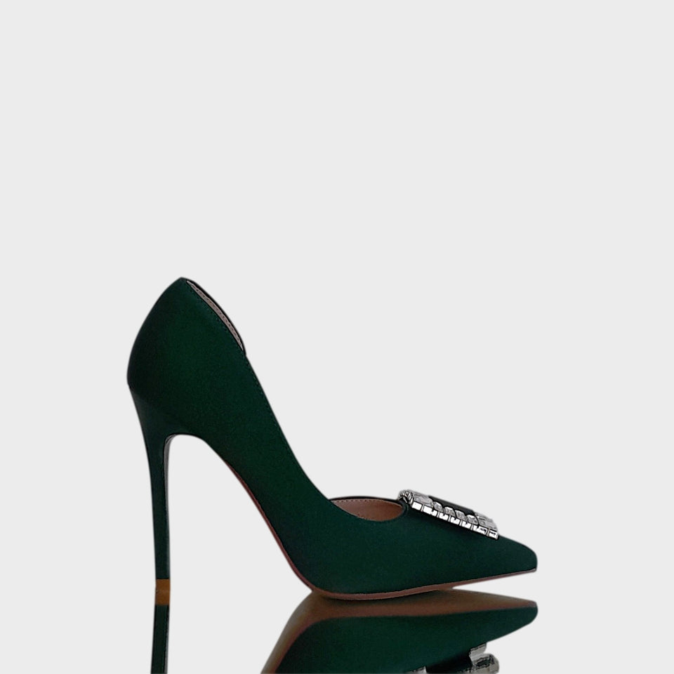 La chica de los stilettos Stilettos Nova Green en Material Sintético Verde con Aplique de Cristales en la Capellada y Taco Acrílico al tono de 10.5 cm 
