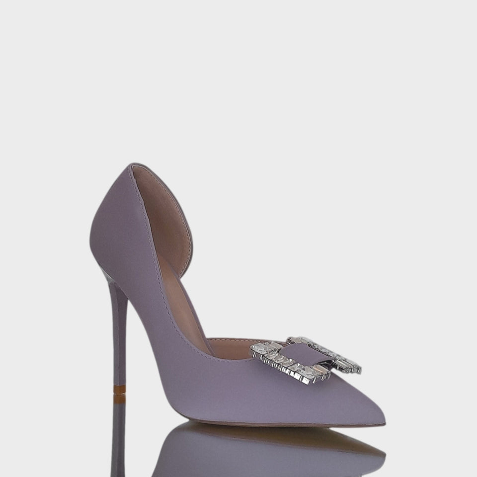 La chica de los stilettos Vista Lateral de Stilettos Nova Lilac en Material Sintético Lila con Aplique de Cristales en la Capellada y Taco Acrílico al tono de 10.5 cm 