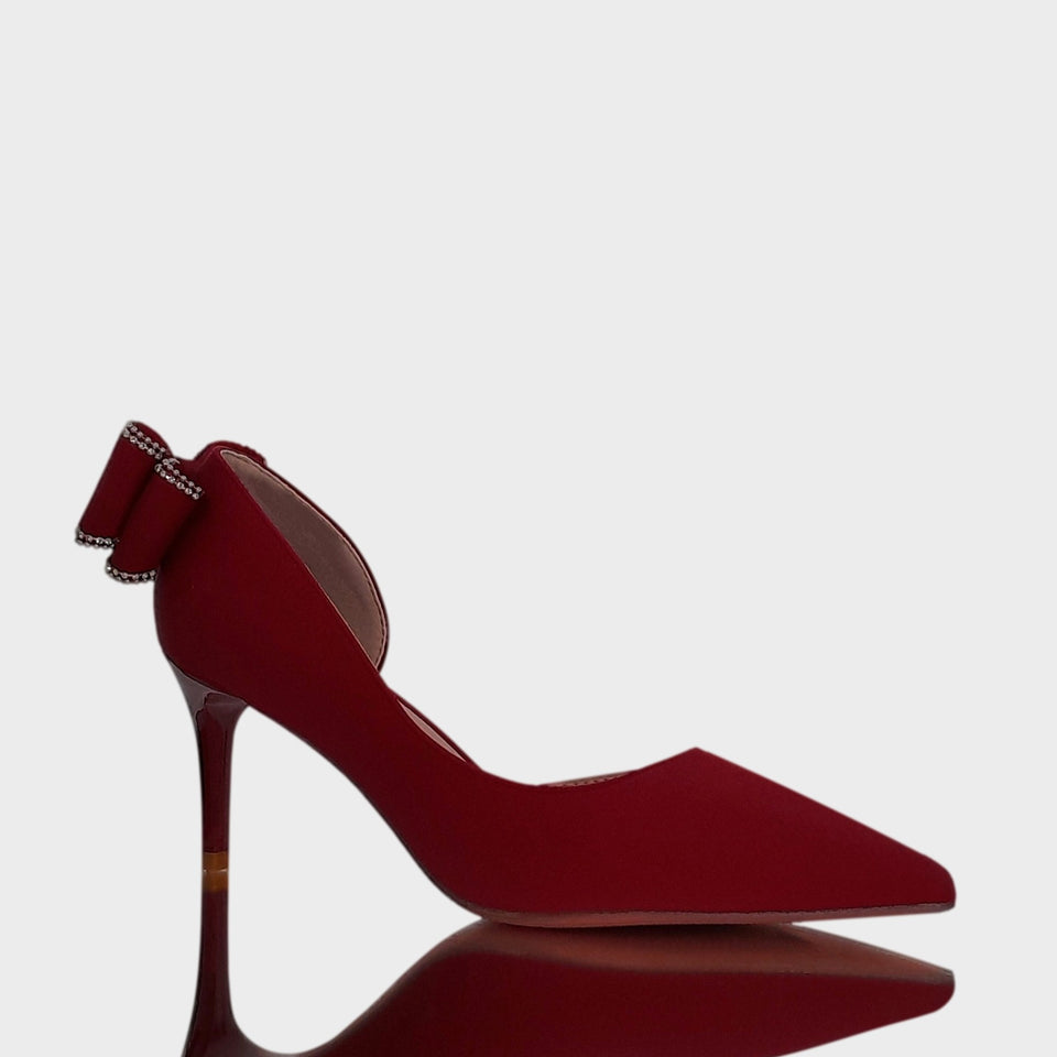 La chica de los stilettos Vista Lateral de Stilettos Vivien 15 Red en Material Sintético Rojo con Moño en el Talón y Taco Acrílico al tono de 7 cm