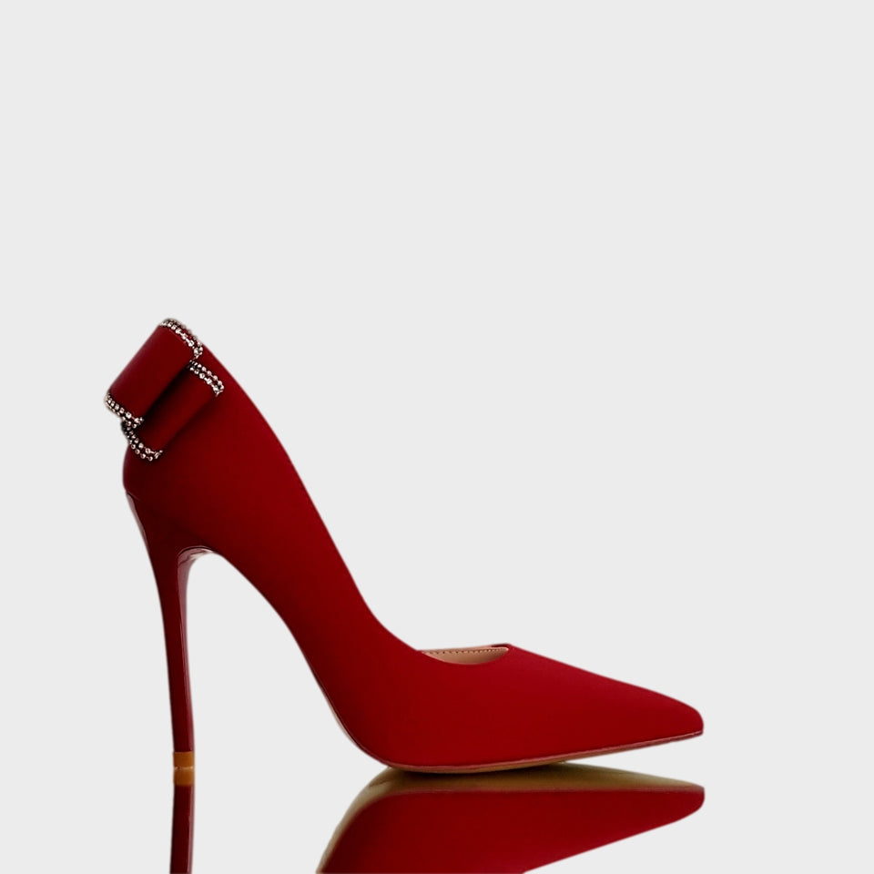 La chica de los stilettos Stilettos Vivien Red en Material Sintético Rojo con Moño con Strass en el Talón y Taco Acrílico Rojo de 10.5 cm