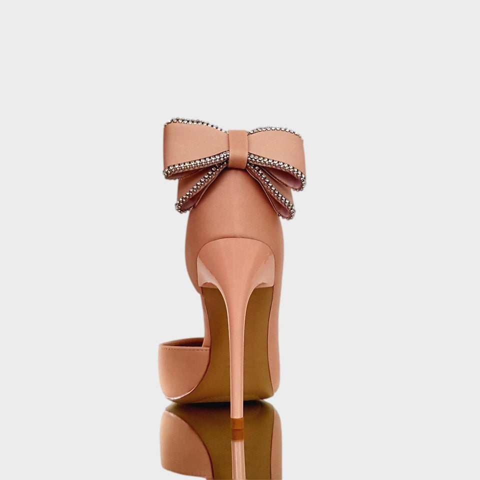 La chica de los stilettos Stilettos Vivien Rose en Material Sintético Rosa con Moño con Strass y Taco Acrílico de 10.5 cm Vista de Talón y Taco