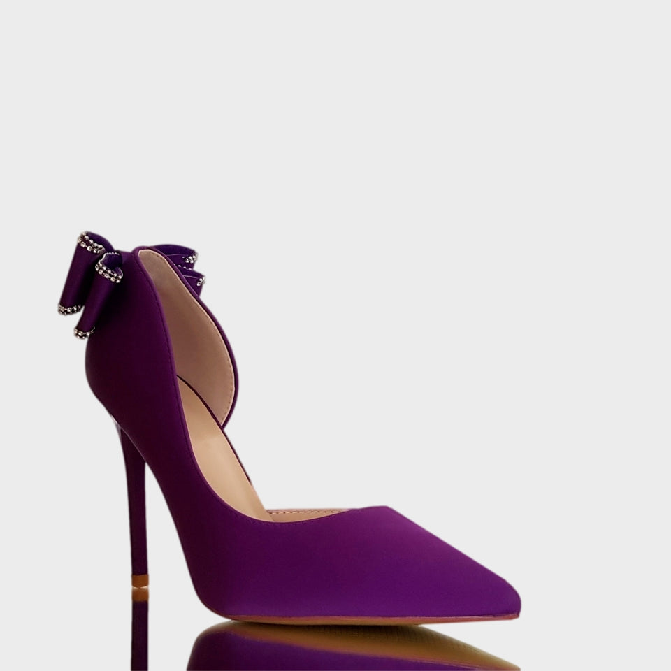 La chica de los stilettos Stilettos Vivien Violet en Material Sintético Violeta con Moño con Strass en el Talón y Taco Acrílico Violeta de 10.5 cm Vista Lateral