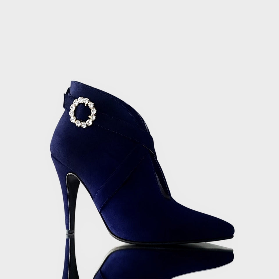 La chica de los stilettos Botas Cortas Ruby Blue de Gamuza con Taco 10 cm Lateral