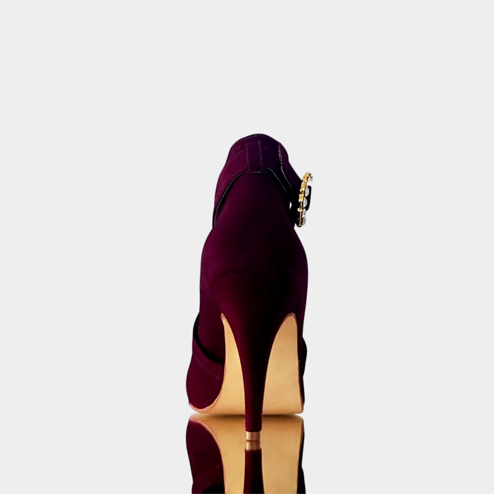 La chica de los stilettos Botas Cortas Ruby Burgundy de Gamuza con Taco 10 cm Talón y Taco