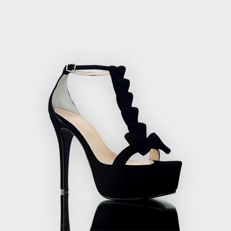 La chica de los stilettos Sandalias Plataformas Kimberly Negro con Taco 12 cm Frente y Perfil