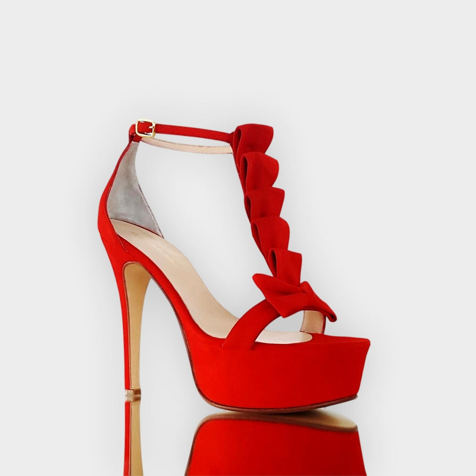 La chica de los stilettos Sandalias Plataformas Kimberly Rojo con Taco 12 cm Frente y Perfil