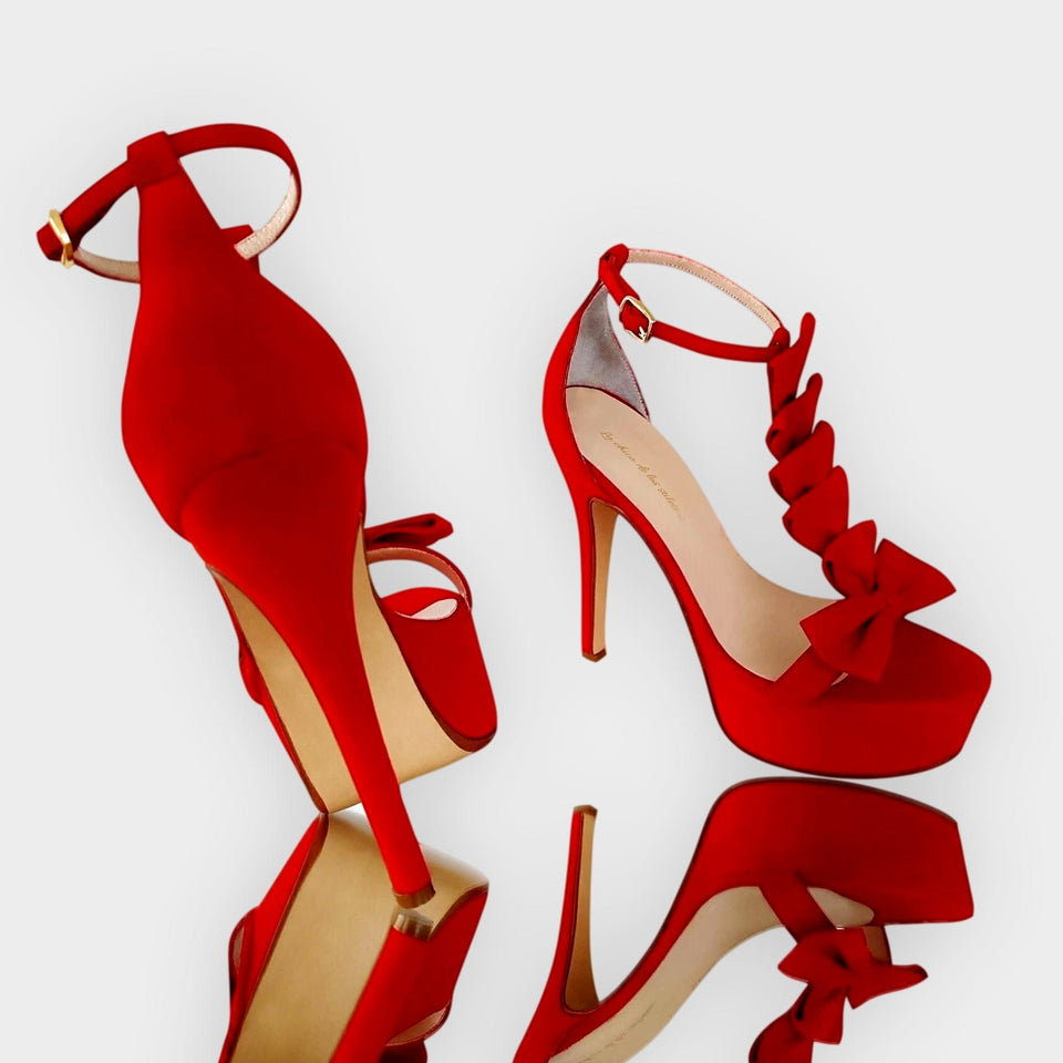 La chica de los stilettos Sandalias Plataformas Kimberly Rojo con Taco 12 cm Par