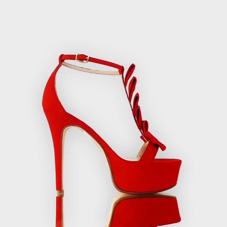 La chica de los stilettos Sandalias Plataformas Kimberly Rojo con Taco 12 cm