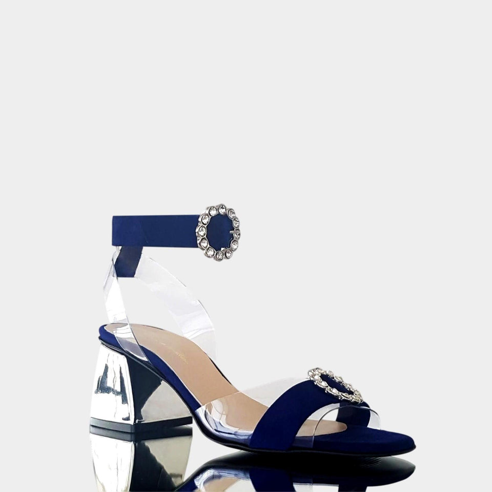 La chica de los stilettos Sandalias Kylie Azul en Gamuza y Acrílico con Taco 6 cm Lateral