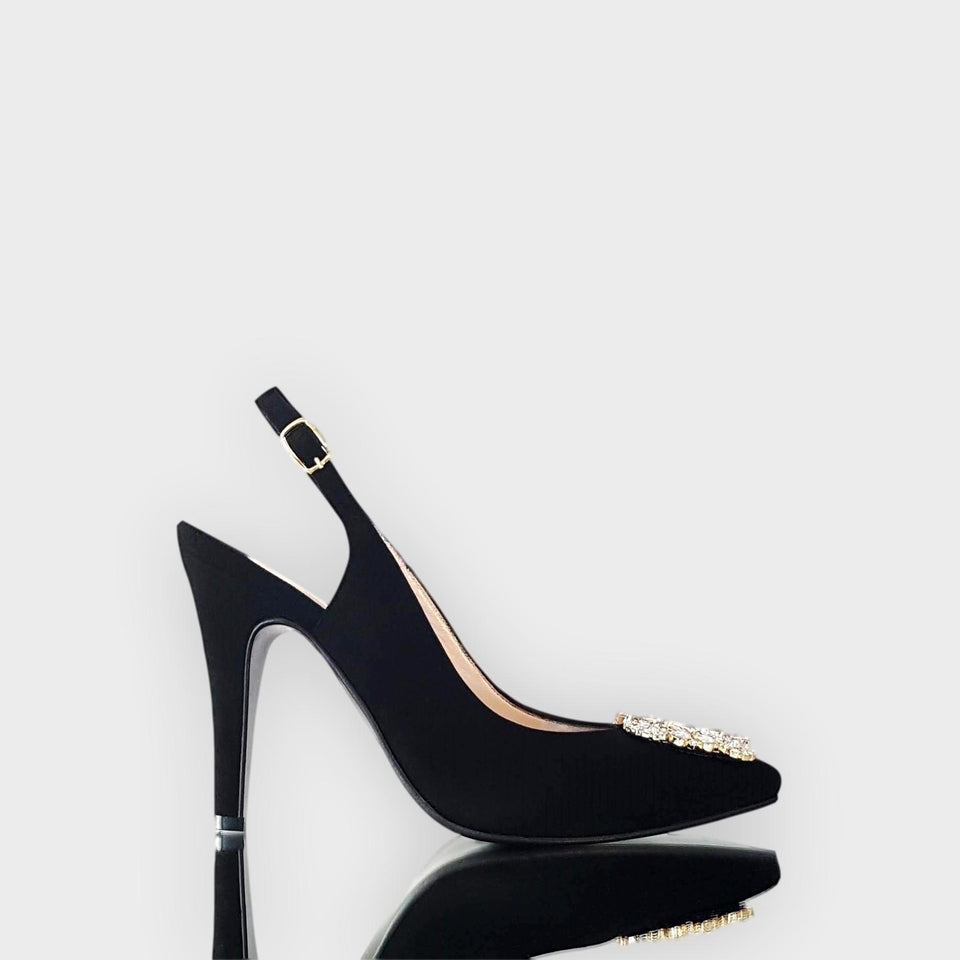 La chica de los stilettos Stilettos Blair Negro con Hebilla Platino y Taco 10 cm