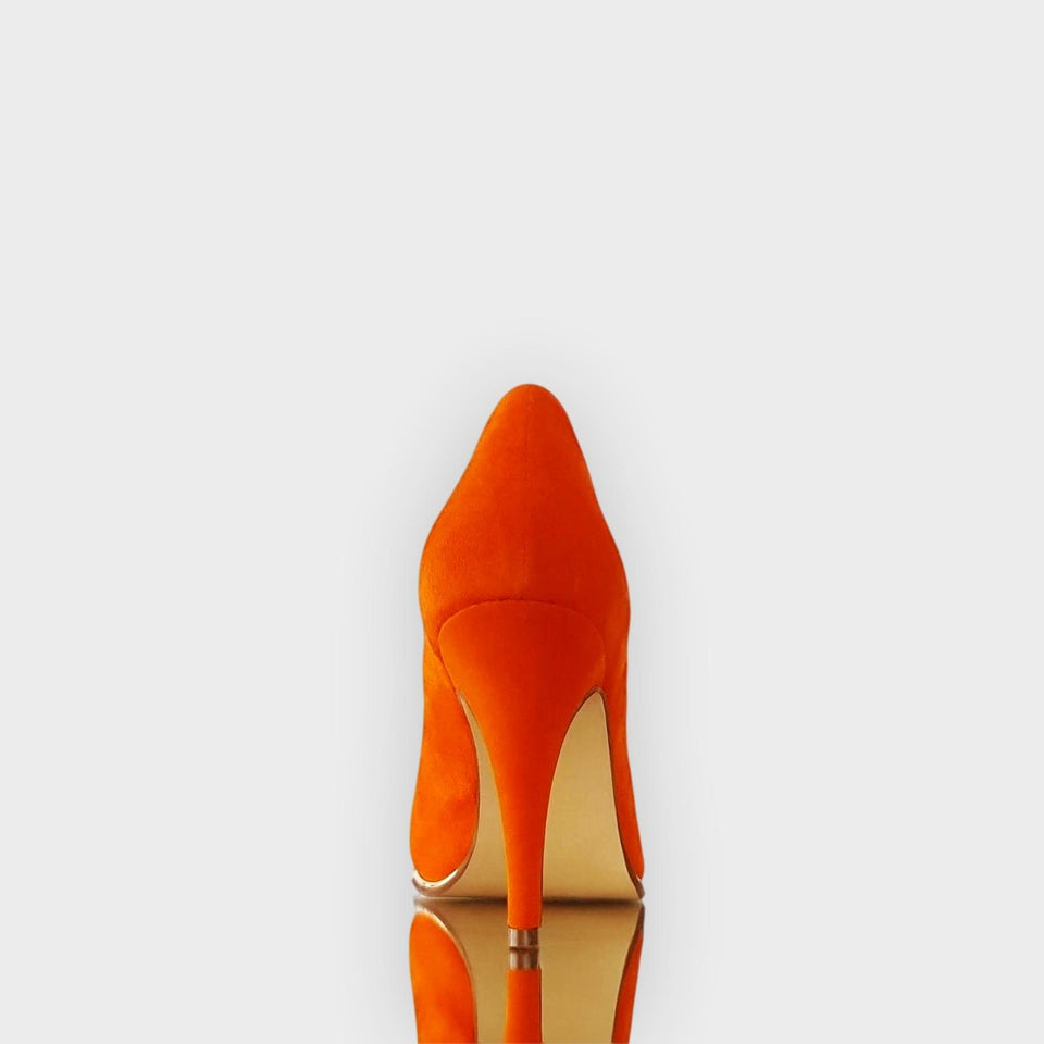 La chica de los stilettos Stilettos Ivy Naranja con Virón Platino y Taco 10 cm Talón y Taco