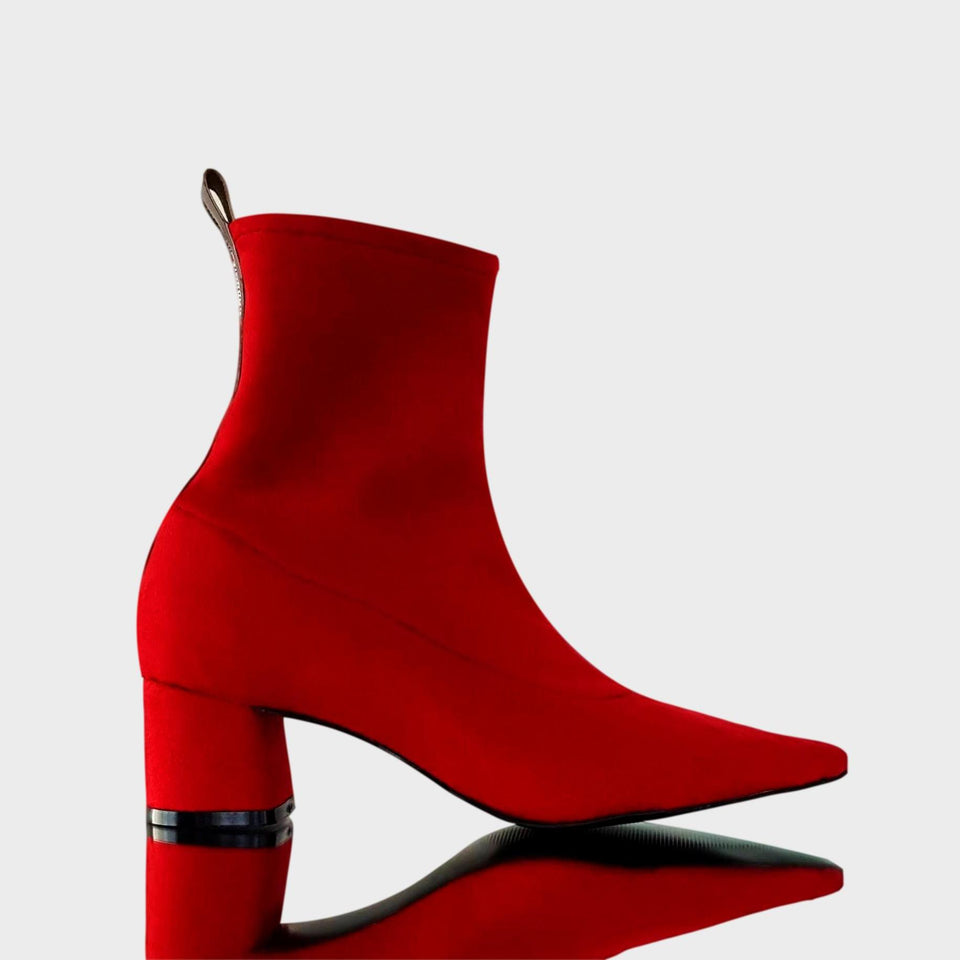 La chica de los stilettos Botas Cortas Sienna Elastizadas Gamuza Roja Taco 5 cm