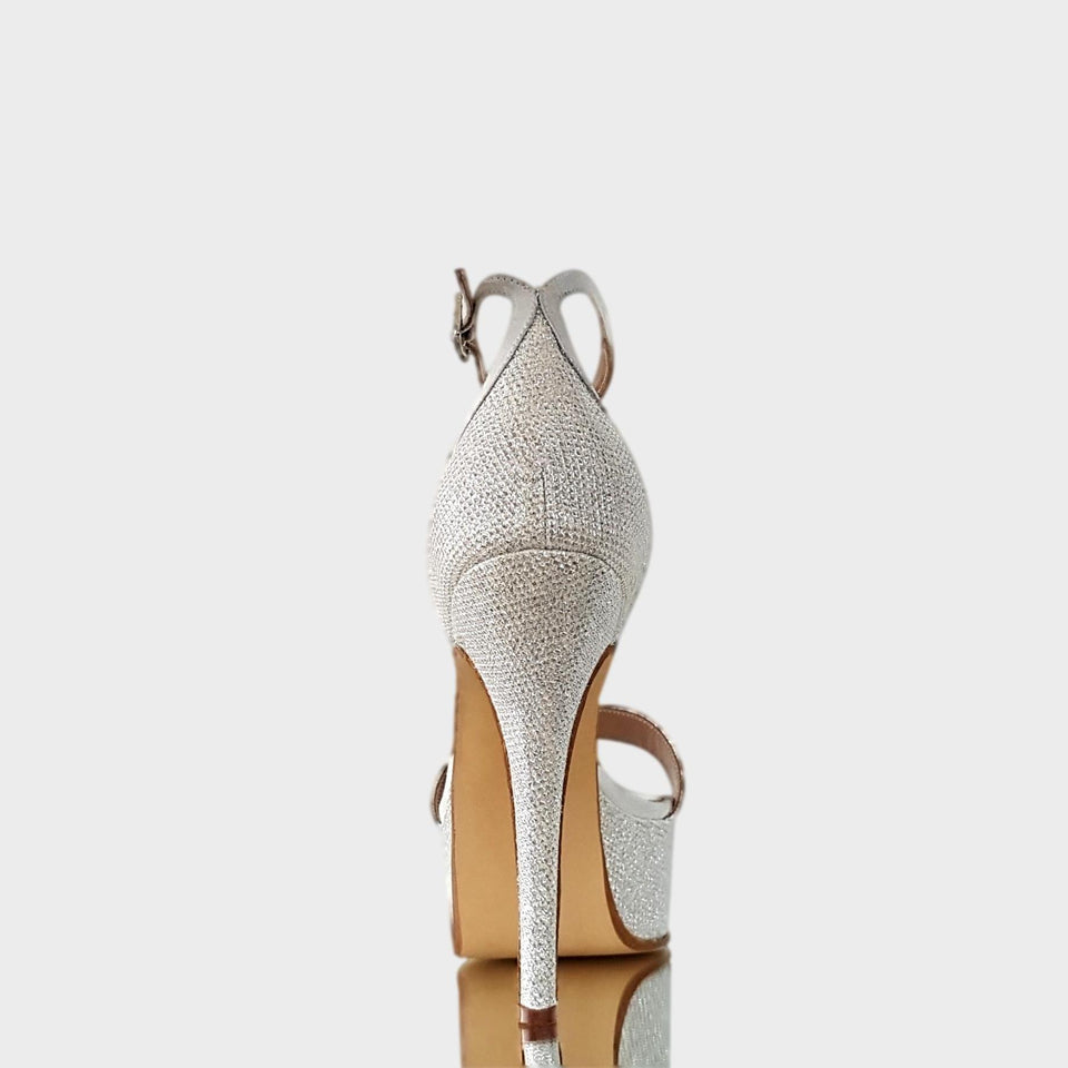 La chica de los stilettos Sandalias Ginger Silver en Glitter Plateado con Taco de 12 cm y Plataforma de 4 cm Talón y Taco