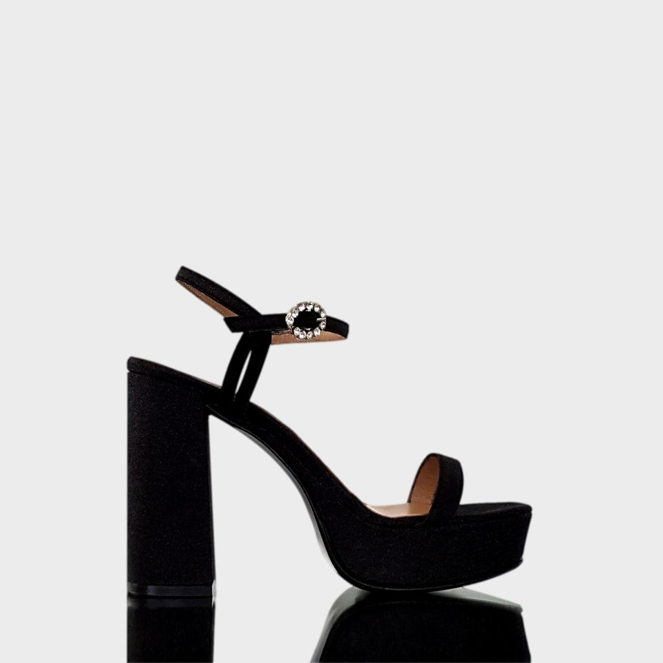 La chica de los stilettos Sandalias Noa Black en Glitter Negro con Taco Bloque de 11 cm y Plataforma de 3 cm