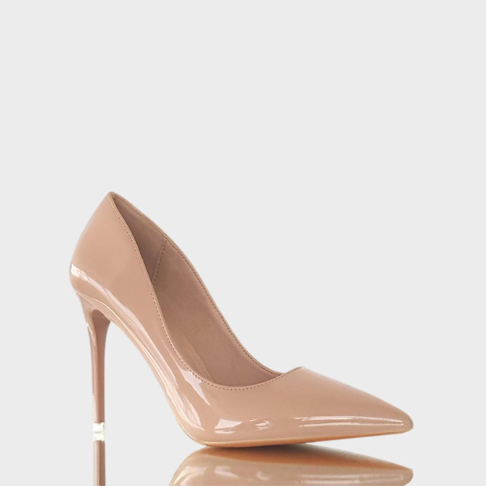 La chica de los stilettos Stilettos Ava Beige en Charol Color Nude con Taco Acrílico 11 cm Lateral