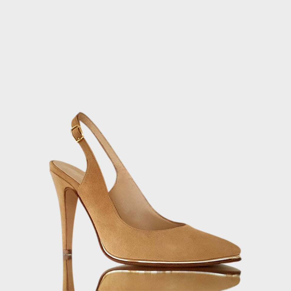 La chica de los stilettos Stilettos Blake Beige con Virón Platino y Taco 10 cm Lateral
