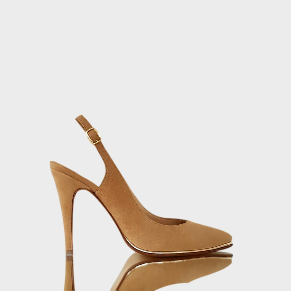La chica de los stilettos Stilettos Blake Beige con Virón Platino y Taco 10 cm 