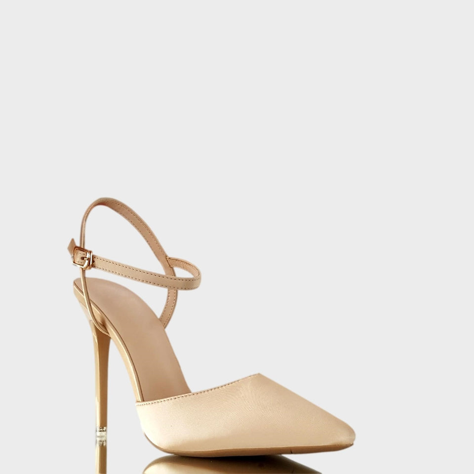 La chica de los stilettos Stilettos Gala Beige en Raso Beige con Taco Acrílico Beige de 11 cm Vista Lateral