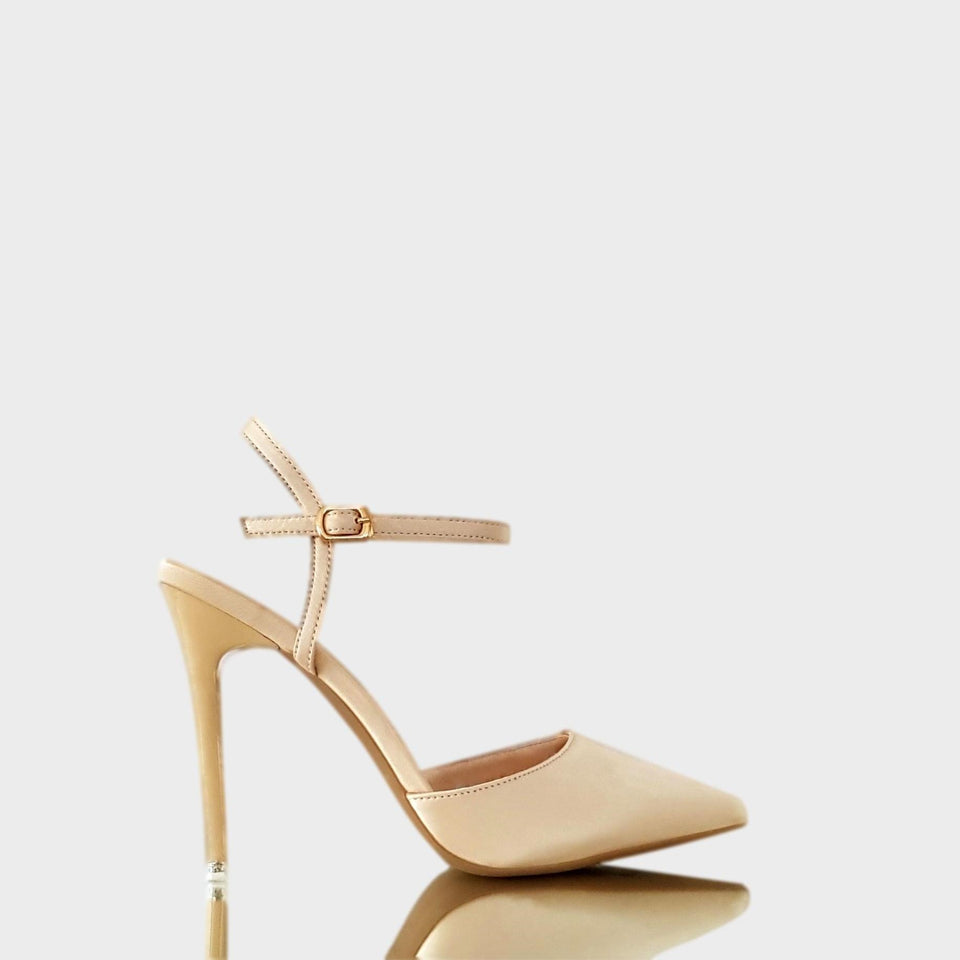 La chica de los stilettos Stilettos Gala Beige en Raso Beige con Taco Acrílico Beige de 11 cm