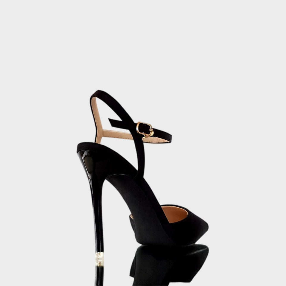 La chica de los stilettos Stilettos Gala Black en Raso Negro con Taco Acrílico Negro de 11 cm Talón y Taco