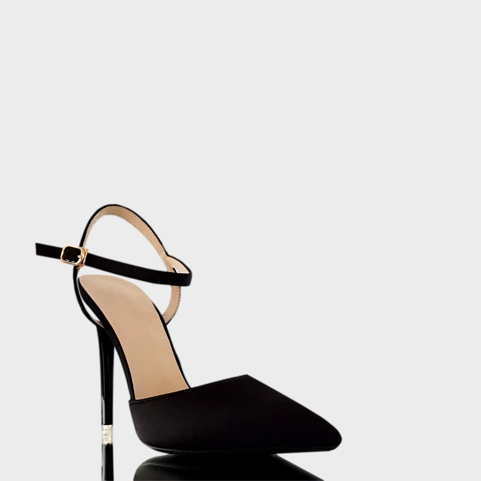 La chica de los stilettos Stilettos Gala Black en Raso Negro con Taco Acrílico Negro de 11 cm Vista Lateral