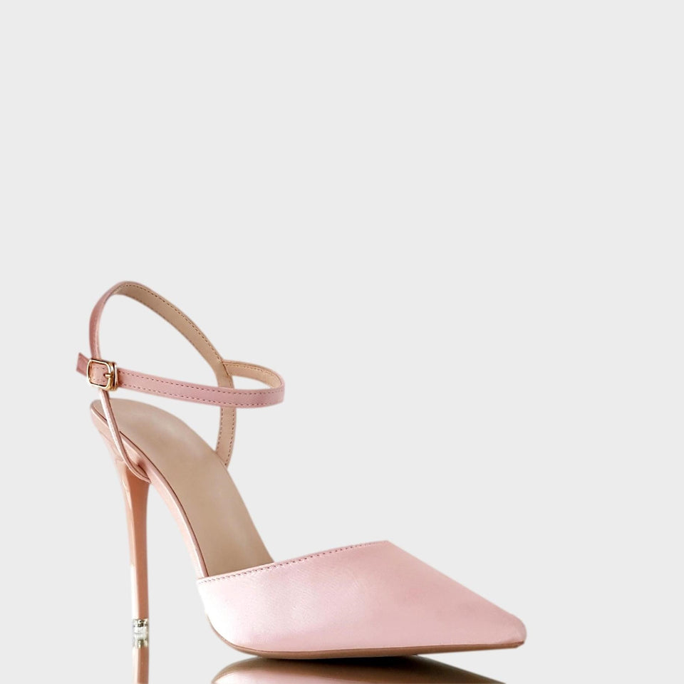 La chica de los stilettos Stilettos Gala Rose en Raso Rosa con Taco Acrílico Rosa de 11 cm Vista Lateral