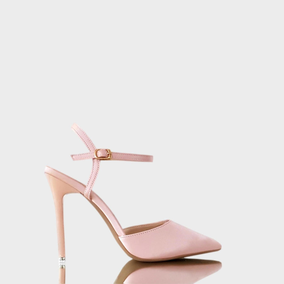 La chica de los stilettos Stilettos Gala Rose en Raso Rosa con Taco Acrílico Rosa de 11 cm