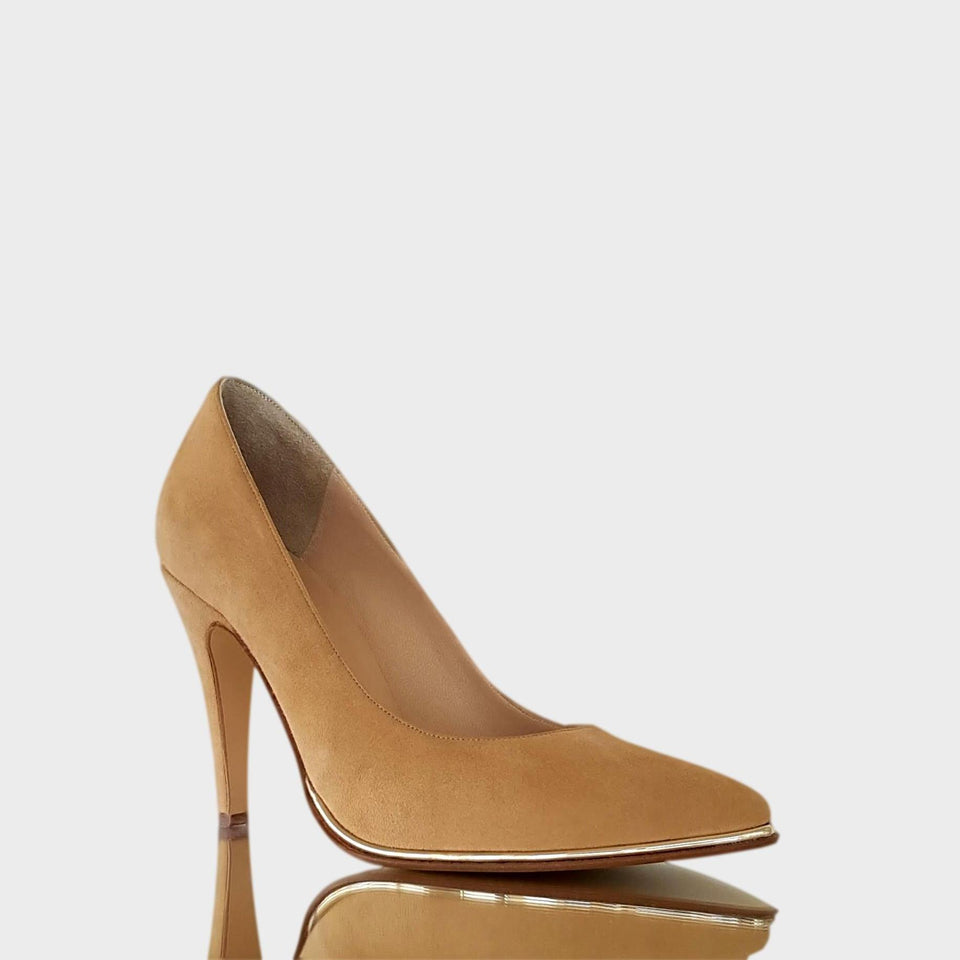 La chica de los stilettos Stilettos Ivy Beige con Virón Platino y Taco 10 cm Lateral
