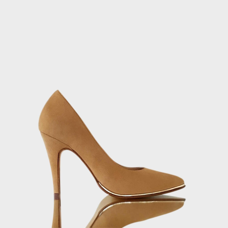 La chica de los stilettos Stilettos Ivy Beige con Virón Platino y Taco 10 cm