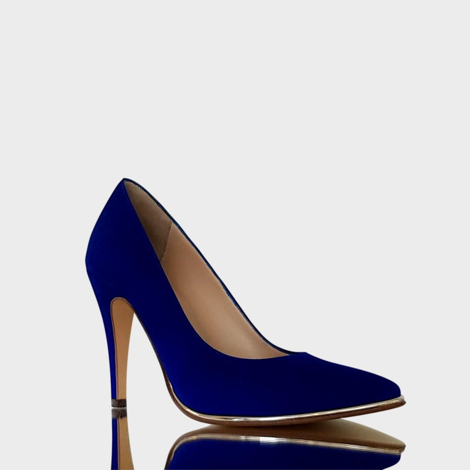 La chica de los stilettos Stilettos Ivy Azul Eléctrico con Virón Platino y Taco 10 cm Lateral