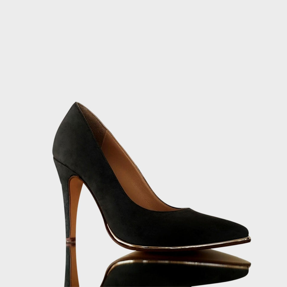 La chica de los stilettos Stilettos Ivy Gris con Virón Platino y Taco 10 cm Lateral
