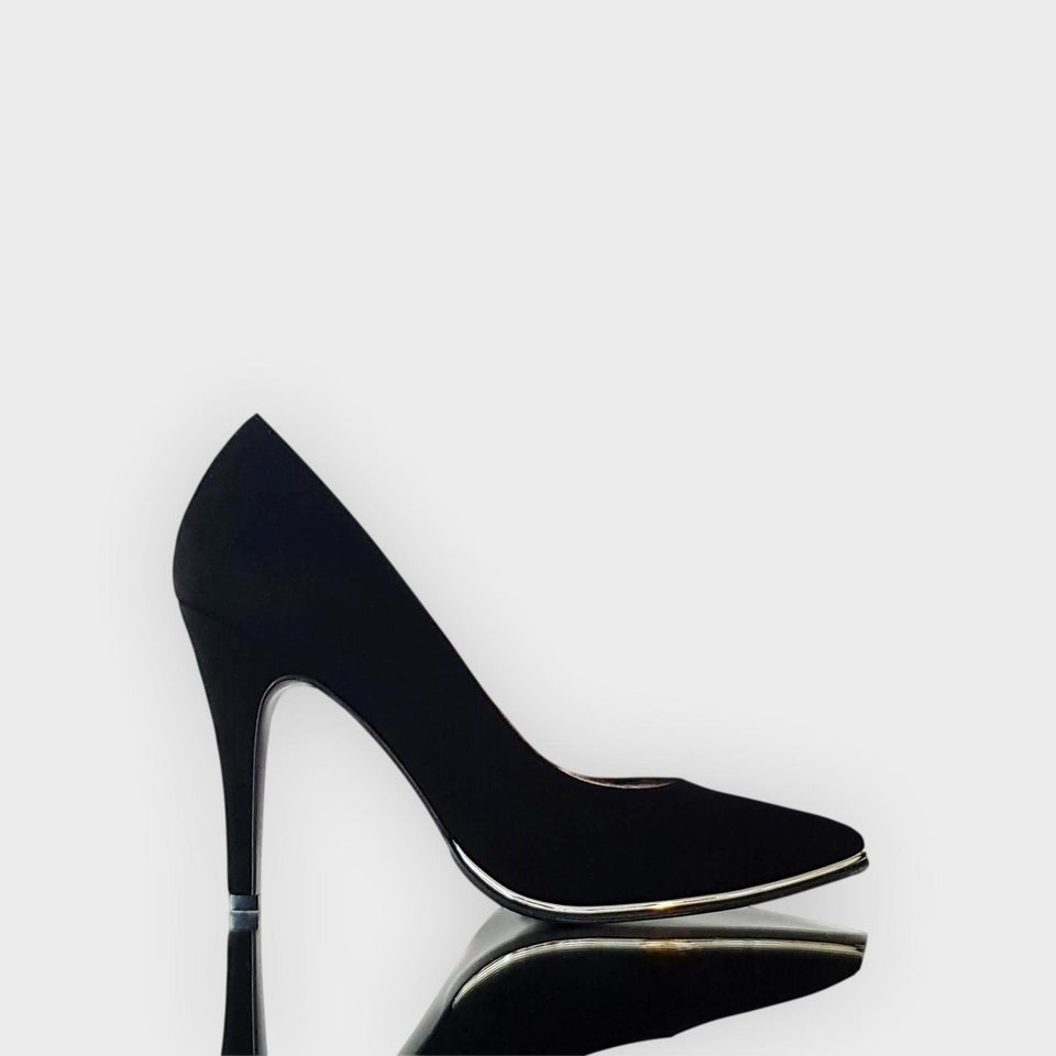 La chica de los stilettos Stilettos Ivy Negro con Virón Platino y Taco 10 cm