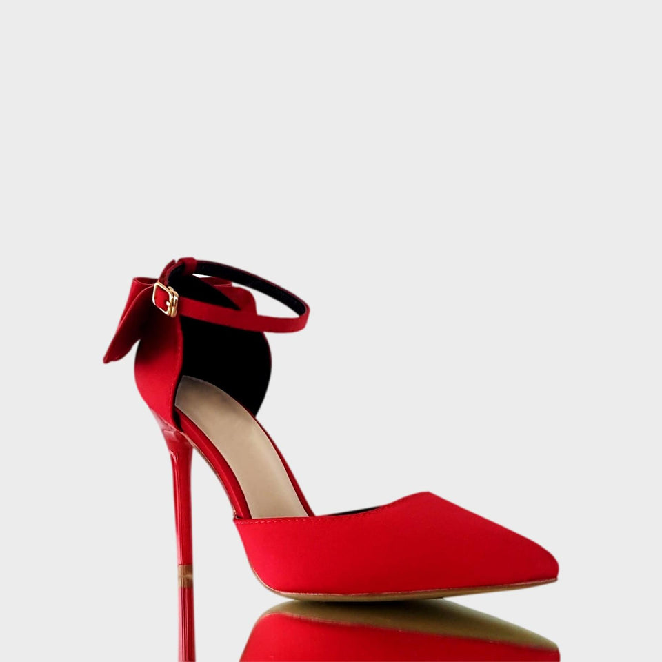 La chica de los stilettos Stilettos Sally Red con Moño y Taco Acrílico de 10 cm Lateral