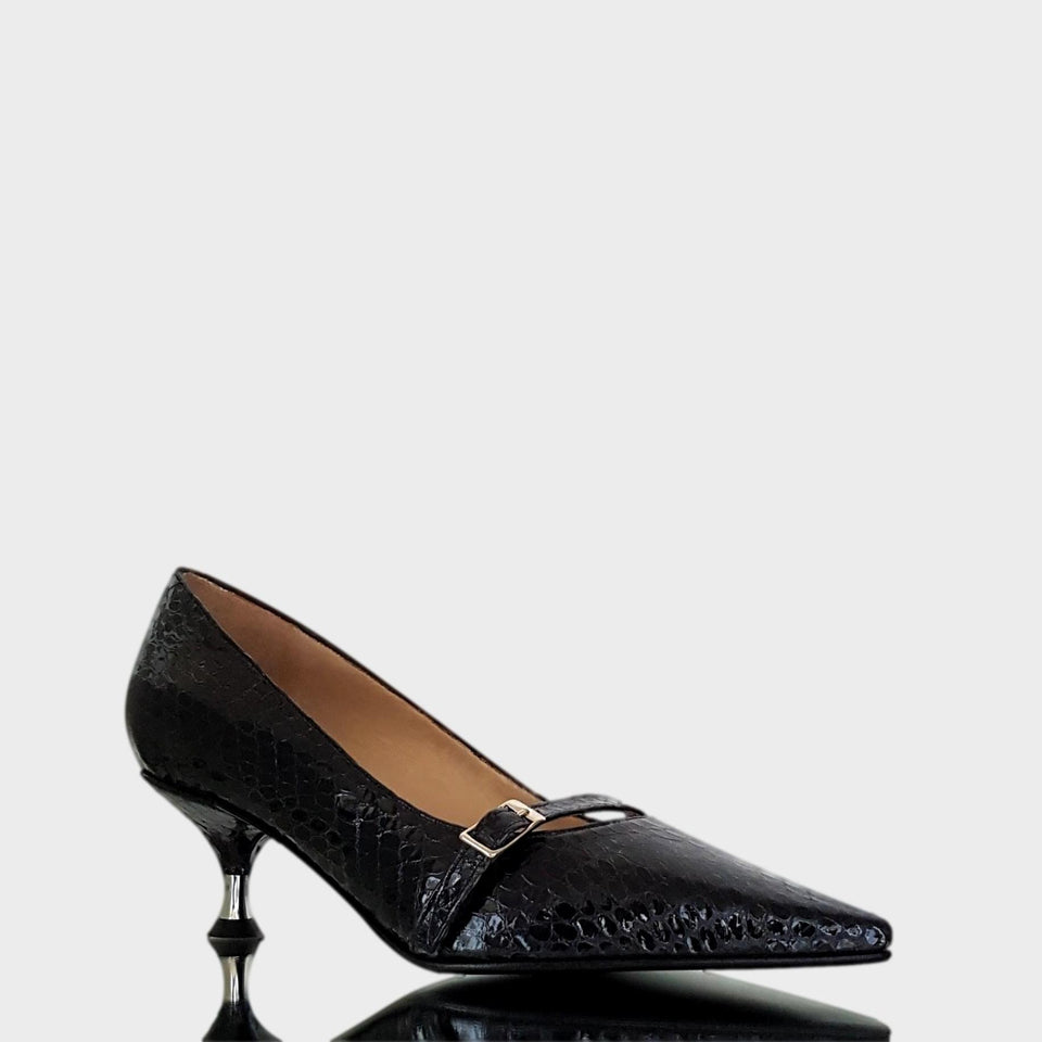 La chica de los stilettos Zapatos Athena Blue en Cuero Crocco Azul con Taco de cm Vista Lateral