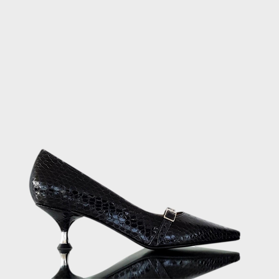 La chica de los stilettos Zapatos Athena Blue en Cuero Crocco Azul con Taco de  cm