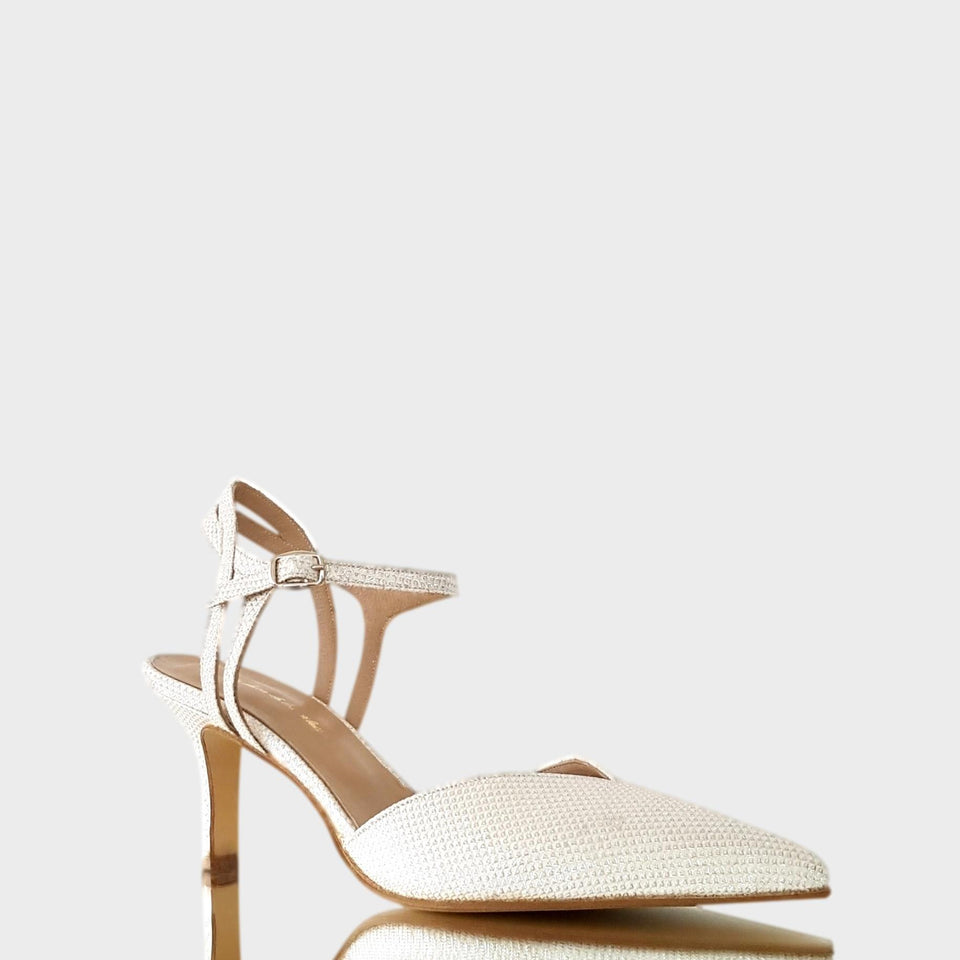 La chica de los stilettos Zapatos Milly White en Glitter Blanco Perlado con Taco de 7 cm Vista Lateral